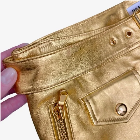 H&Moschino Gold Calf Leather Women's Pants Rare COLLAB - Picture 14 of 16